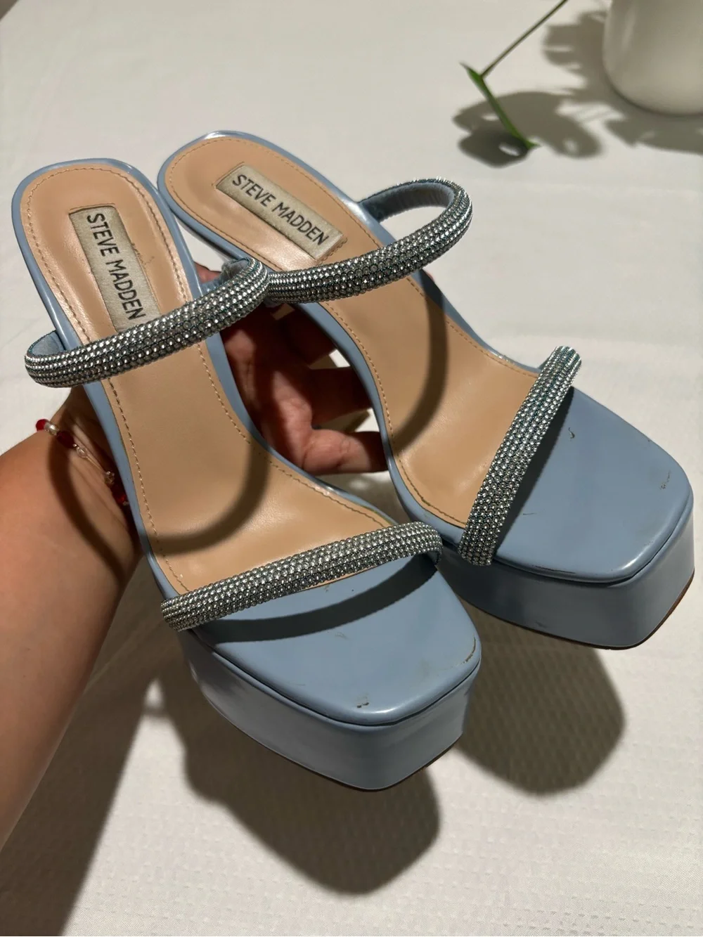 Steve Madden Powder Blue Rhinestone Double-Strap Platform Heels
